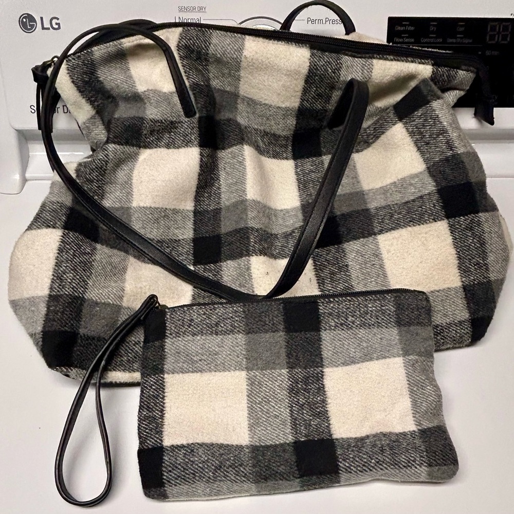 Black and White Buffalo Plaid Flannel Sonoma Handbag and Clutch